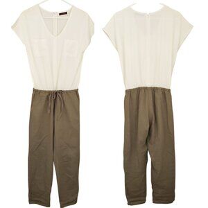 URBAN RESEARCH Womens Linen Jumpsuit One.Size Tapered Leg Olive Lagenlook Resort